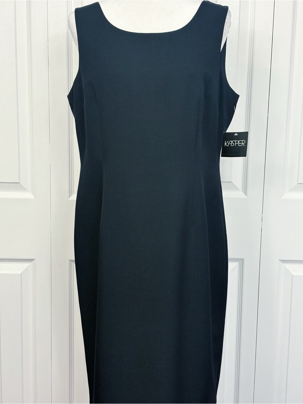 NWT Kasper Classic Dark Navy Blue Sleeveless Scoop Neck Sheath Dress 12